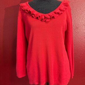 Coldwater Creek Red Ruffle Neck Sweater, Size L